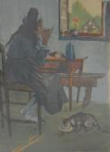 Woman and Cat Eating