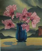 Pink Flowers in a Blue Vase"  (ARTS AND CRAFTS)