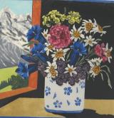 Floral Still Life with Mountain  Landscape  (ARTS AND CRAFTS)