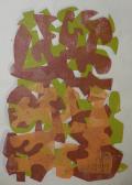 "Sculptural Forms 3" (Hues of lime green, rust, and salmon)