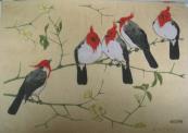 "Cardinale" (Five Birds on a Branch)   (ARTS AND CRAFTS)